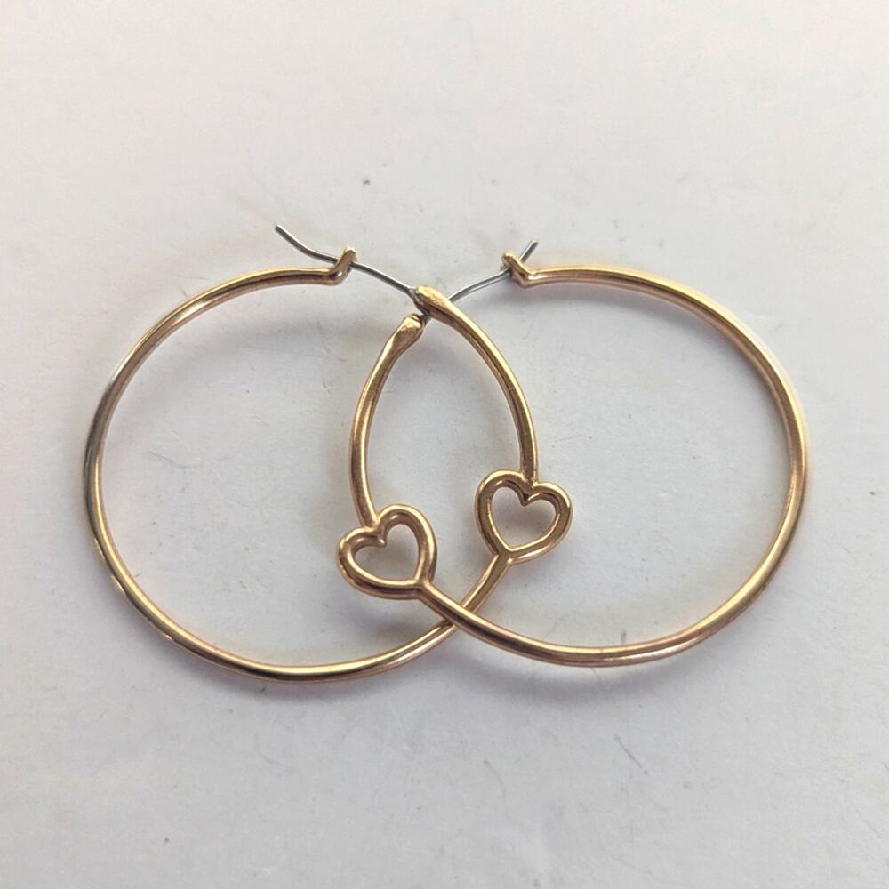 Trendy Romantic Gold Tone Medium Size Love Heart Summer Hoop Earrings